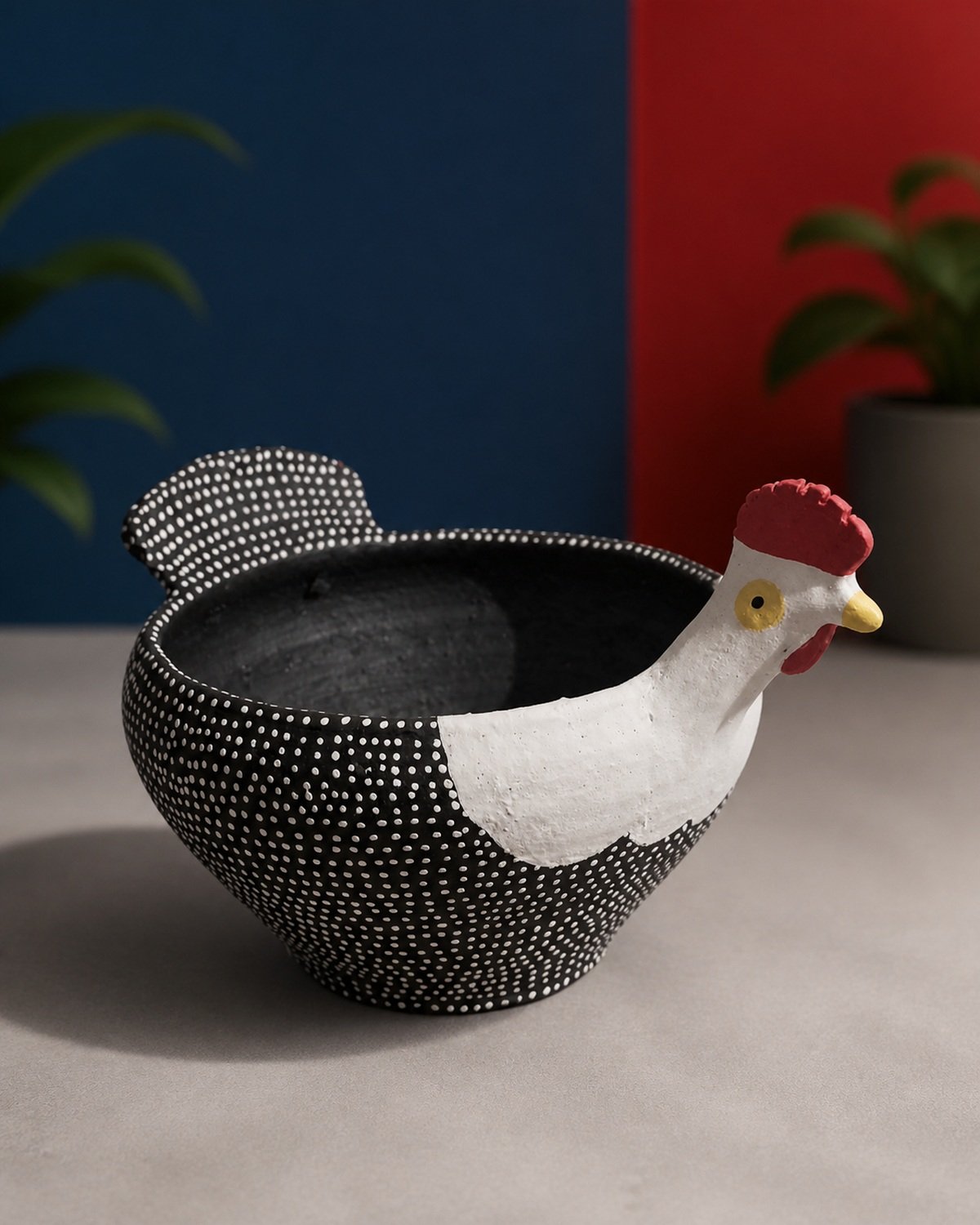 Vaso artesanal em formato de galinha